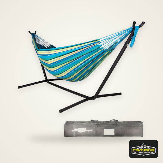 Lazy Daze Hammocks Double Hammock with Space Saving Steel Stand Includes Portable Carrying Case and Head Pillow, 450 Pounds Capacity
