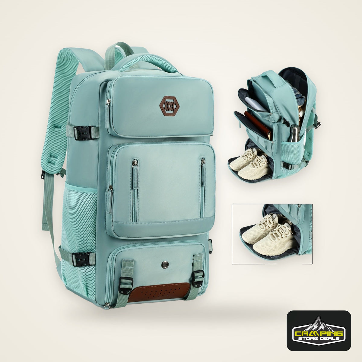 Light Blue Travel Backpack for Men and Women – Fits 17.3" Laptop, Adjustable Straps, Shoe Compartment, Breathable Mesh Back, Durable Polyester for Camping, Hiking, and Travel – Casual, Multipurpose Design