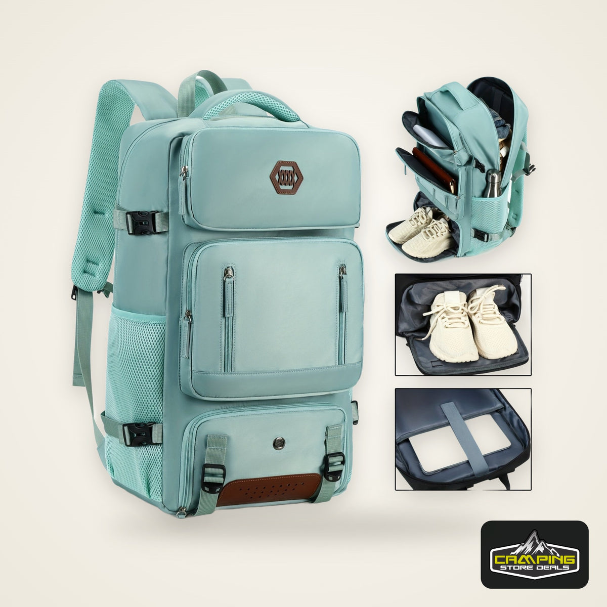Light Blue Travel Backpack for Men and Women – Fits 17.3" Laptop, Adjustable Straps, Shoe Compartment, Breathable Mesh Back, Durable Polyester for Camping, Hiking, and Travel – Casual, Multipurpose Design