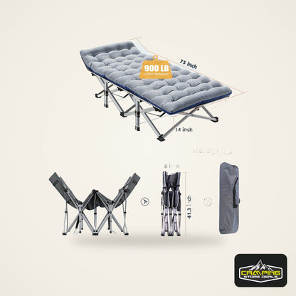 LILYPELLE Folding Camping Cot Bed With 2-Side Mattress, Heavy Duty Sleeping Cot Bed With Carry Bag, Portable Travel Camp Cots For Home, Double Layer Oxford, For Office Nap And Outdoor Beach