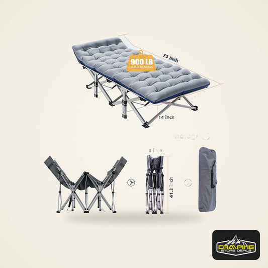 LILYPELLE Folding Camping Cot Bed With 2-Side Mattress, Heavy Duty Sleeping Cot Bed With Carry Bag, Portable Travel Camp Cots For Home, Double Layer Oxford, For Office Nap And Outdoor Beach