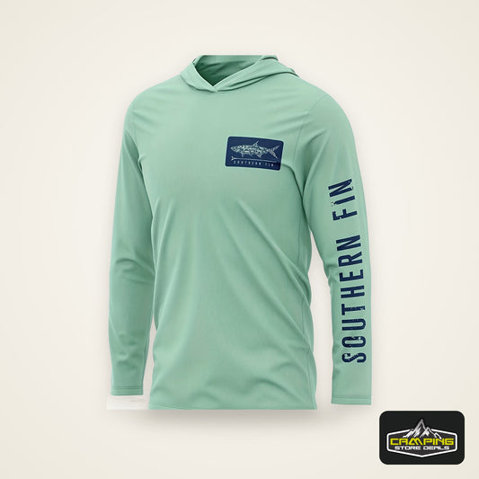 Men's Quick-Dry Fishing & Hiking Shirt - Mint Green Outdoor Hoodie with, Stretchable Long Sleeve Pullover for Camping, Hunting - Machine Washable Active Wear, Camping Gear, Sporty Design, Stretchable Fabric, Adventure Seekers