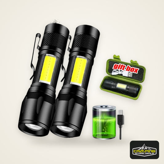 Mini LED Flashlight COB+XPE Portable Torch USB Charging Camping Lantern Zoomable Focus Light Tactical Flashlight with Pen Clip