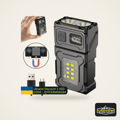 MINI USB Rechargeable LED Flashlight Portable Tail Magnet Flashlight Super Bright Camping Lantern Side COB Emergency Light