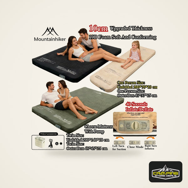 MOUNTAINHIKER Single Double Person Self-inflating Mattress Thick 10cm Compact Folding Camping Sleeping Bed Pad Air Mat Floor