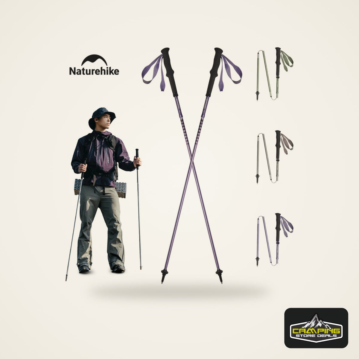 Naturehike 2025 New Walking Stick Ultralight Folding Climbing Backpack Pole 3 Folded Rod Quick Open Travel Hiking Trekking Poles