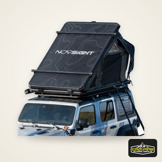 NOVSIGHT Black Roof Top Hard Shell Rooftop Tent 2-3 People Car Camping All Season with Luggage Rack Waterproof Rooftop Tent for for Jeep SUV Truck Overland Car Roof Tent For Camping with Ladder