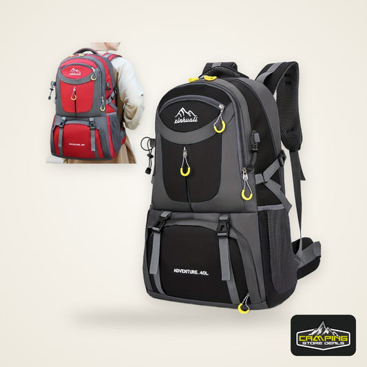 OGEHUAFEE 40L Adventure Backpack - Black with Yellow Accents, Adjustable Straps, Multiple Compartments, Durable Nylon, Ideal for Hiking, Travel, and Everyday Use, Travel Gear | Adjustable Strap Backpack | Durable Zippers