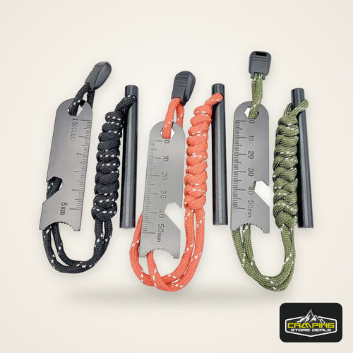 Outdoor Survival Fire Starter Multifunctional Ferrocerium Rod with Paracord & Scraper, Camping Emergency Flint Fire Steel