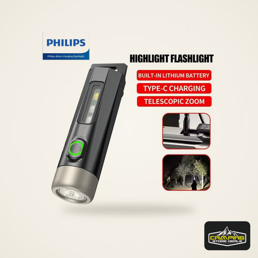 PHILIPS 2025  Super Bright EDC Flashlight LED Rechargeable Mini EDC Keychain Flashlights Camping Lamp For Hiking Self Defense