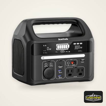 Portable Power Station for Camping 300W 299Wh LiFePO4 Battery Powered power bank, 2 Up to 300W AC Outlets 100W USB C and PD Total 8 Output Ports, Home Battery Backup for Outdoor 93600mAh with LED Light