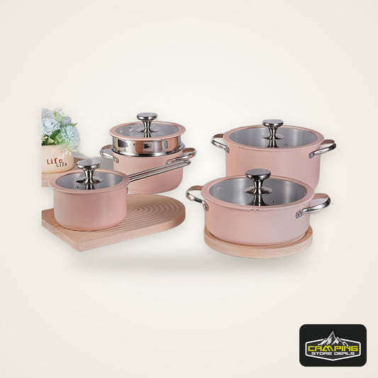 Purecook 9pcs, Stainless Steel Cookware Set, Ceramic-Coated, Durable Glass Lids With Silicone Trim, Versatile For Induction & Gas Cooktops, Includes 1Sauce Pan, 2 Soup Pot, 1Rondeau, 4Lids & 
 1Steamer, Dishwasher Oven Safe,