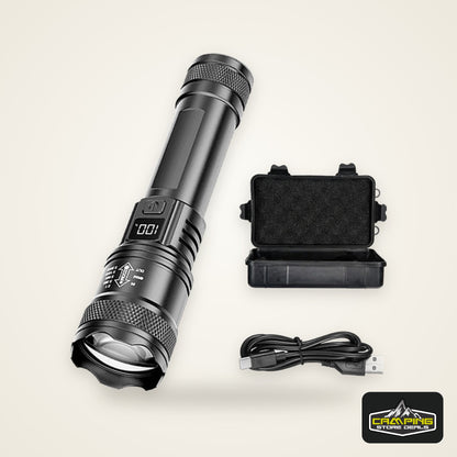 Rechargeable LED Flashlight Zoomable Torch with LCD Display 3 Modes Waterproof High Power Hand Light Outdoor Wilderness Camping