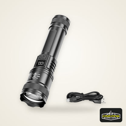 Rechargeable LED Flashlight Zoomable Torch with LCD Display 3 Modes Waterproof High Power Hand Light Outdoor Wilderness Camping