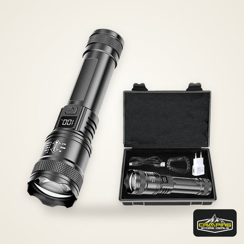 Rechargeable LED Flashlight Zoomable Torch with LCD Display 3 Modes Waterproof High Power Hand Light Outdoor Wilderness Camping