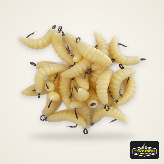 Rubber Maggots Fishing Bait Set with Hooks - Versatile Grub Lures for Bass,Trout,Crappie,Bluegill,Ideal for Freshwater Fishing