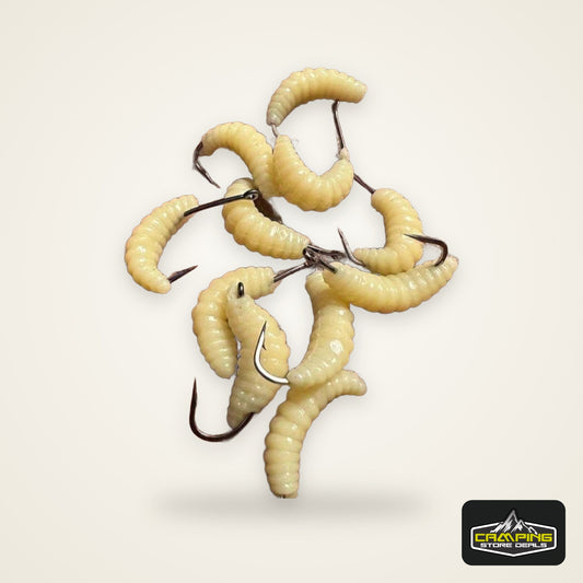 Rubber Maggots Fishing Bait Set with Hooks - Versatile Grub Lures for Bass,Trout,Crappie,Bluegill,Ideal for Freshwater Fishing