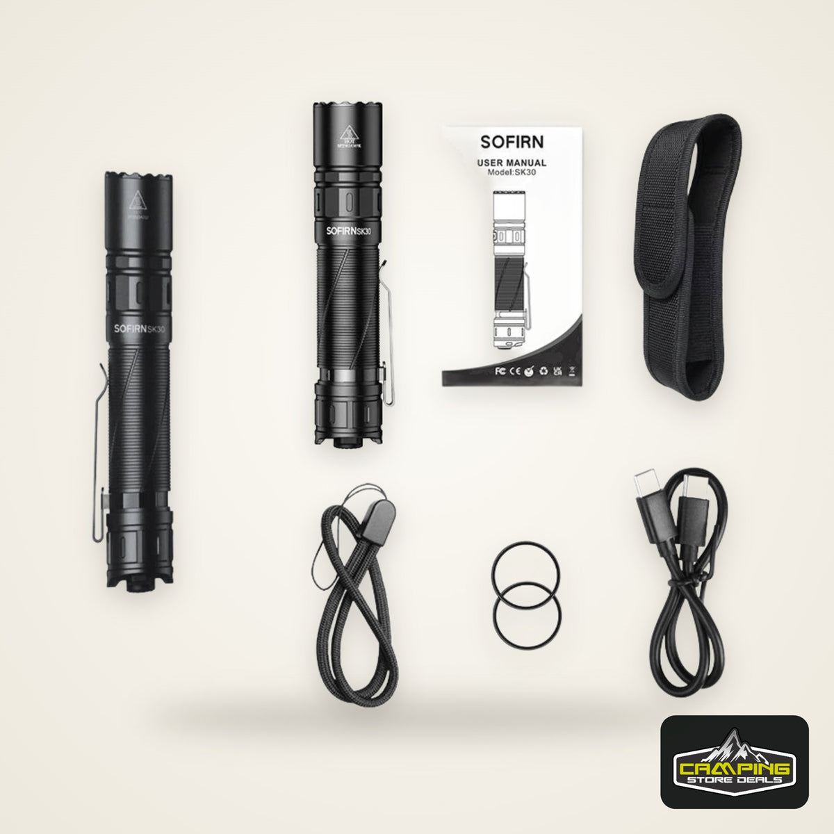 SOFIRN SK30 3000 High Lumen 6000K Tactical Flashlight USB C 21700 Rechargeable Pocket Torch with Dual Tail Switches