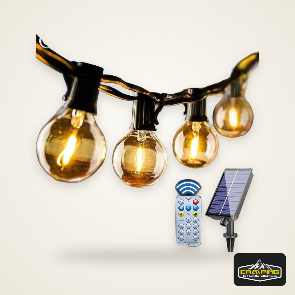 Solar G40 Outdoor String Lights with Remote Controls LED Shatterproof Globe Bulb IP65 Waterproof Patio Light for Garden Decor