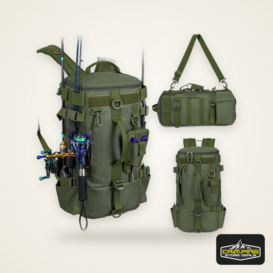 Tactical Fishing Backpack Tackle Bag with Rod Holders Fish Equipment Storage Molle Camping Hiking Outdoor Multifunctional Bag