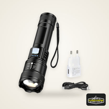 Tactical LED Flashlight 2000LM USB Rechargeable Waterproof Grade Zoom Torch Bright Portable Emergency Light for Camping Outdoor