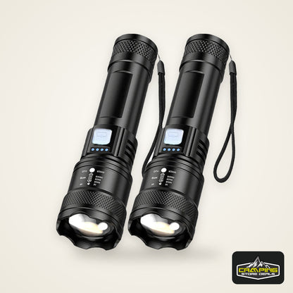 Tactical LED Flashlight 2000LM USB Rechargeable Waterproof Grade Zoom Torch Bright Portable Emergency Light for Camping Outdoor