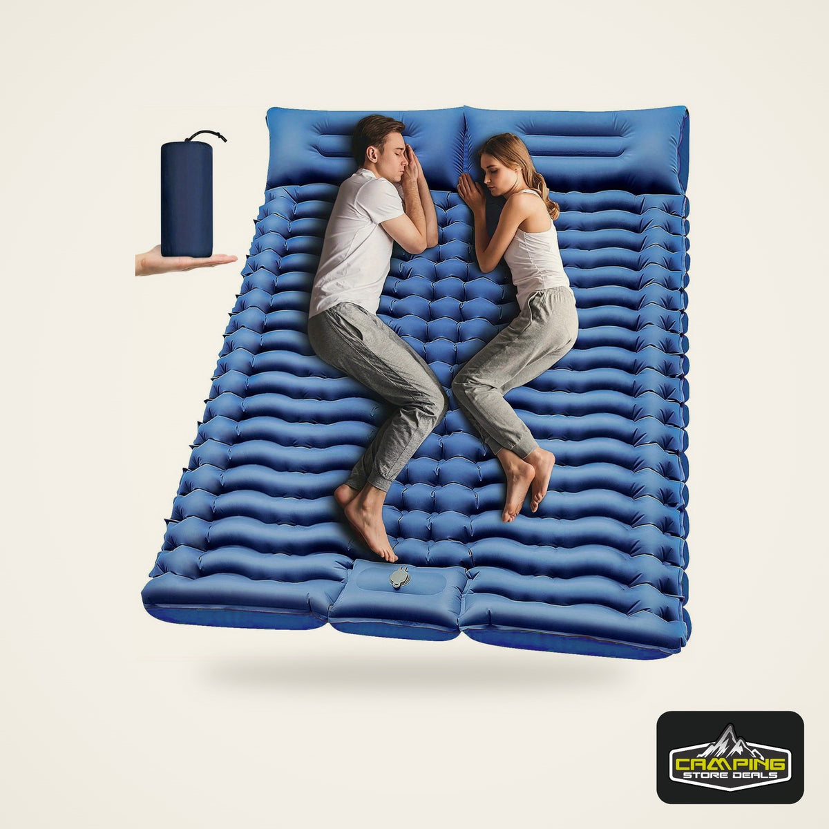 [Thick Self-Inflating Sleeping Pad] 4" Extra-Thick Double Sleeping Pad - Self Inflating for 2 Person with Pillow and Foot Pump - Portable Camping Mat