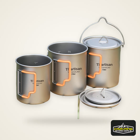 Tiartisan Outdoor Camping Pure Titanium Mug with Collapsible Handle Ultralight Portable Tea Cup Coffee Mug Drinkware