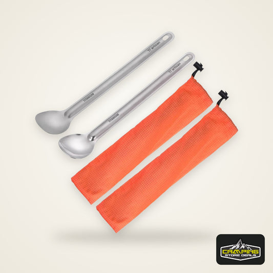 Tiartisan Pure Titanium Cutlery Ultralight Long Handle Spoon Spork Outdoor Camping Portable 2pcs Tableware Set With Storage Bag