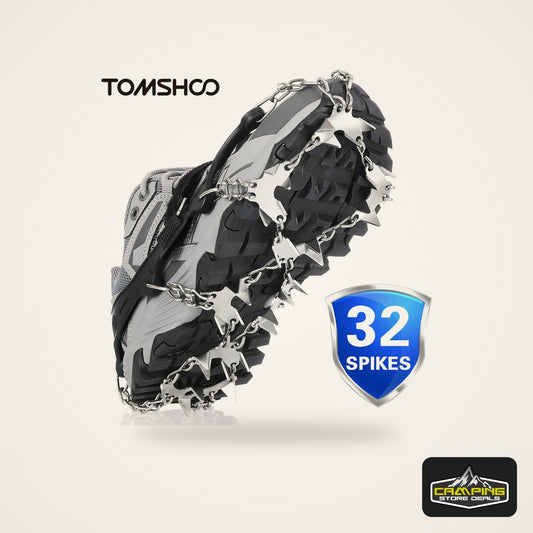Tomshoo 32 Teeth Ice Gripper Spike for Shoes Anti Slip Hiking Climbing Snow Spikes Crampons Cleats Chain Claws Grips Boots Cover