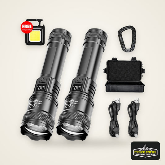 Ultra Bright LED Flashlight 2000LM Type-C Rechargeable Long Range Zoom Tactical Torch Outdoor Emergency Camping Fishing Lantern