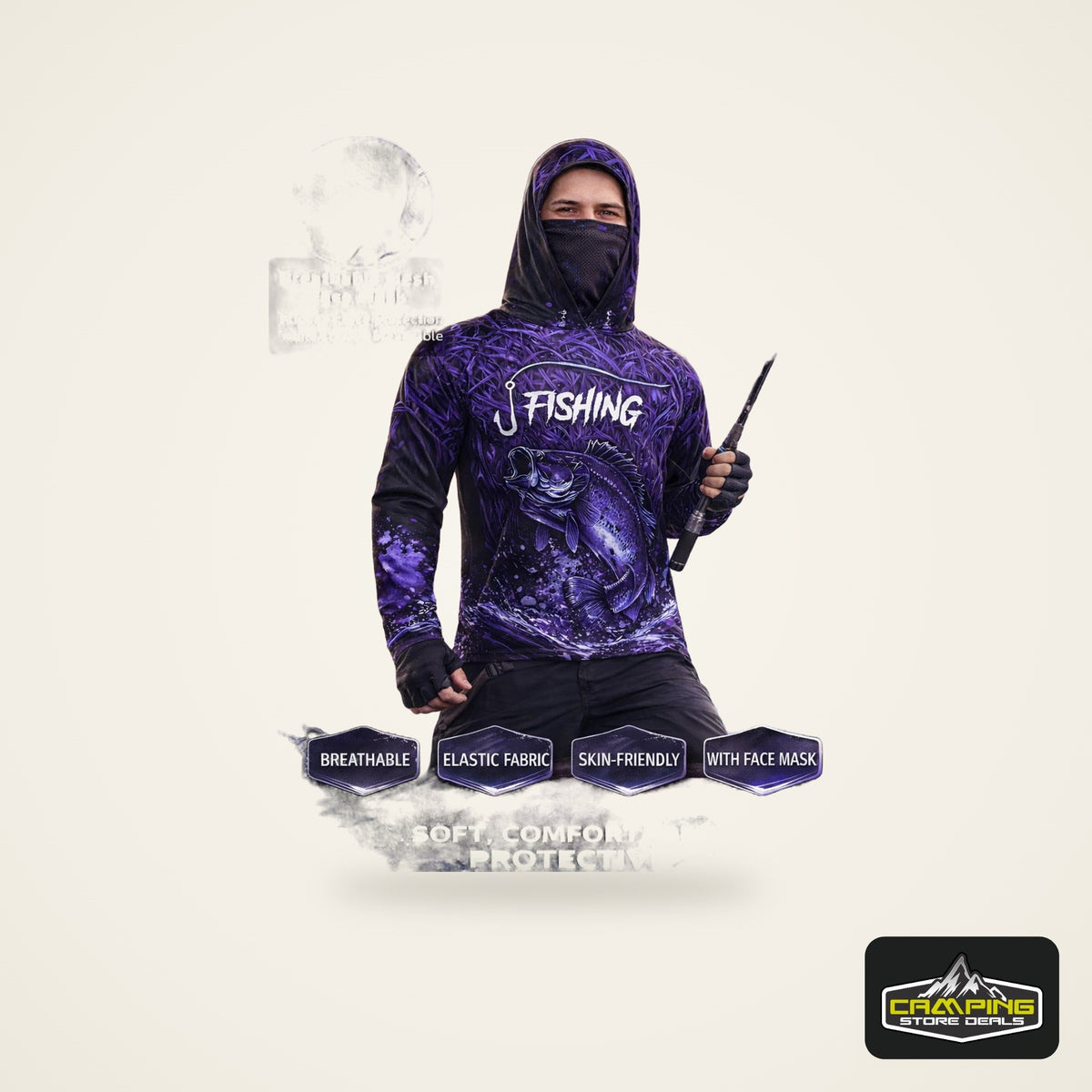 UPF 50+ Hooded Face Cover Fishing Shirt