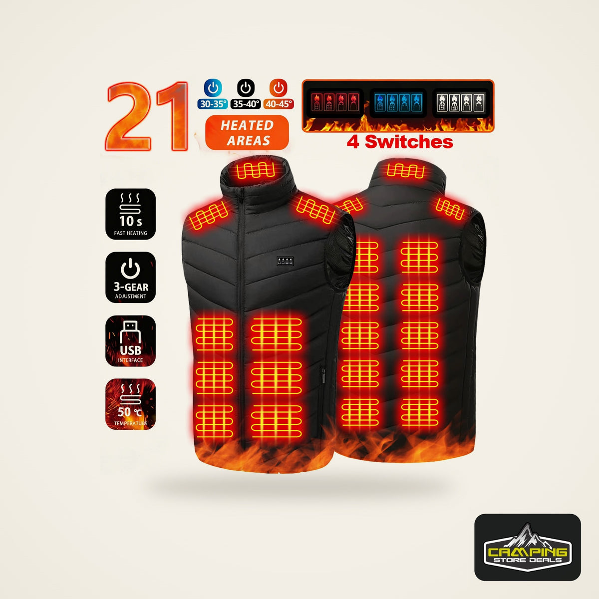 Smart Heated Vest with 21 Heating Zones
